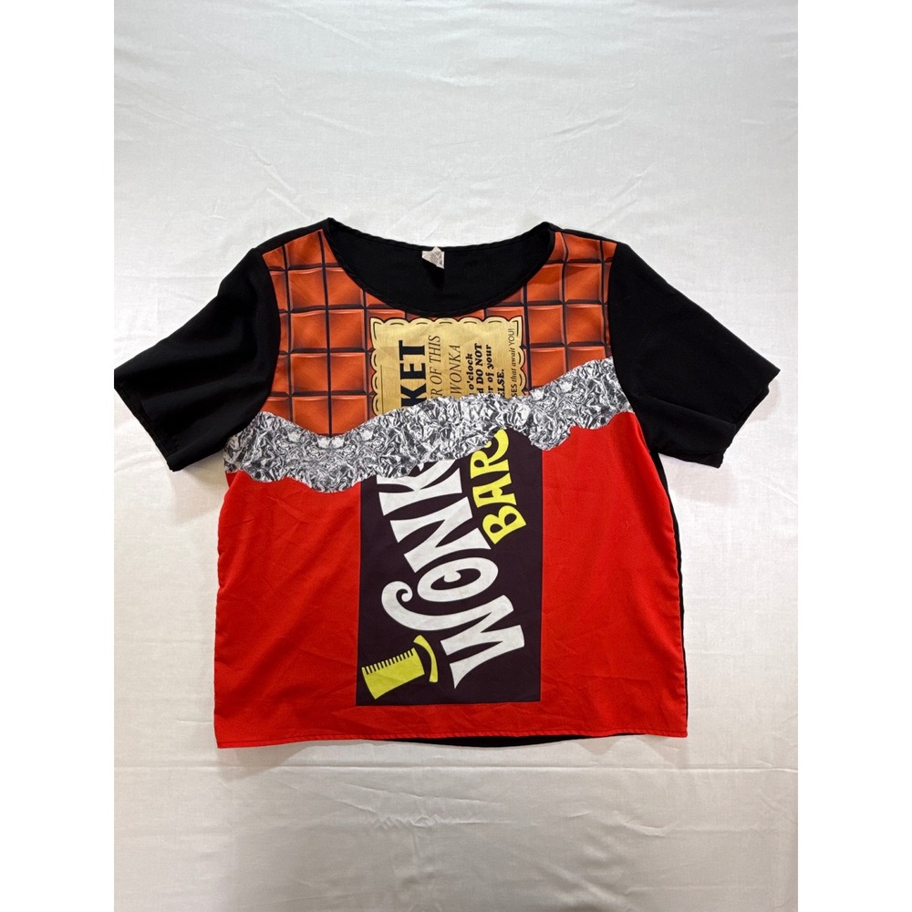 Willy Wonka Bar Golden Ticket Graphic Shirt Womens‎ Large Black Red Short Sleeve